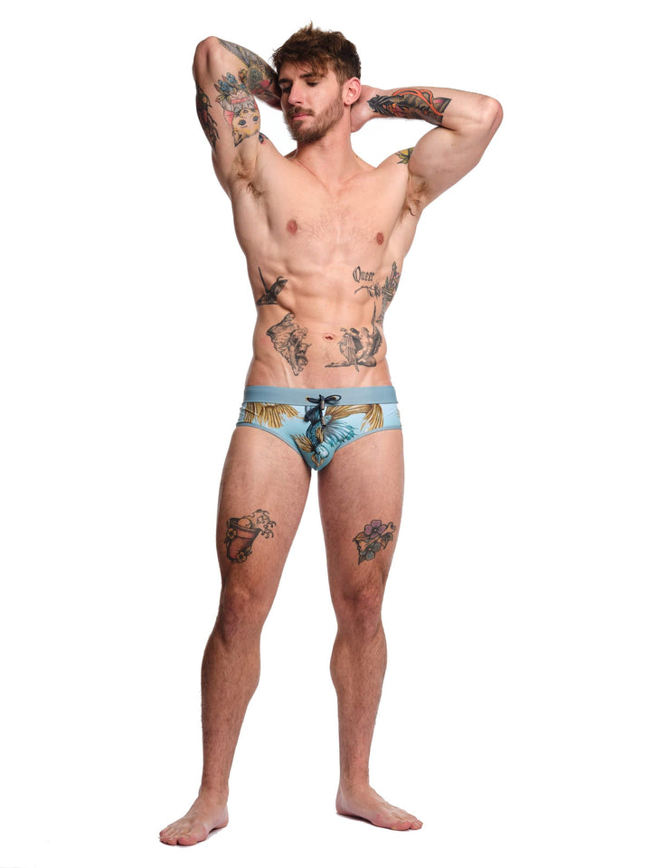 Fighting Fish Blue Swim Brief