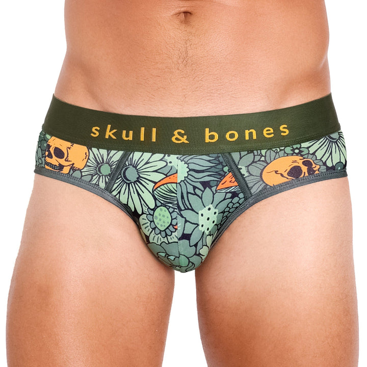 Groovy Floral Mushroom Brief Olive