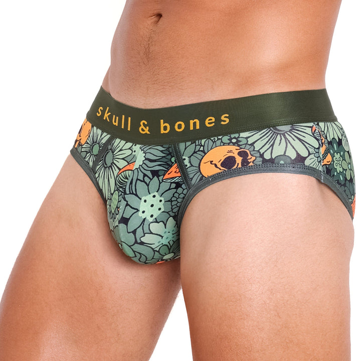 Groovy Floral Mushroom Brief Olive