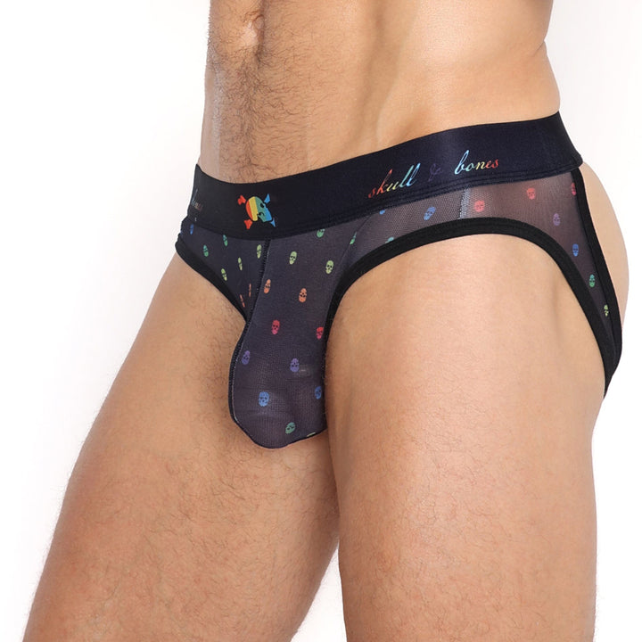 Pride Ditsy Skull Black Sheer Mesh Y-Jock