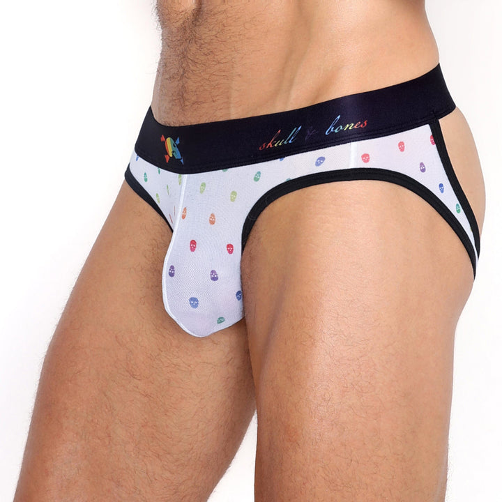 Pride Ditsy Skull White Sheer Mesh Y-Jock