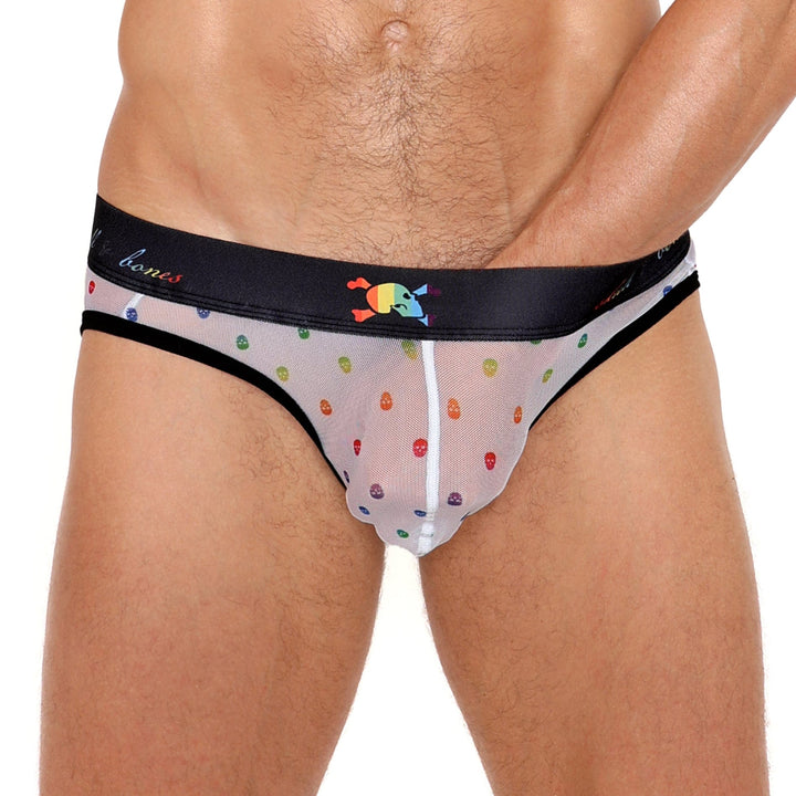 Pride Ditsy Skull White Sheer Mesh Y-Jock