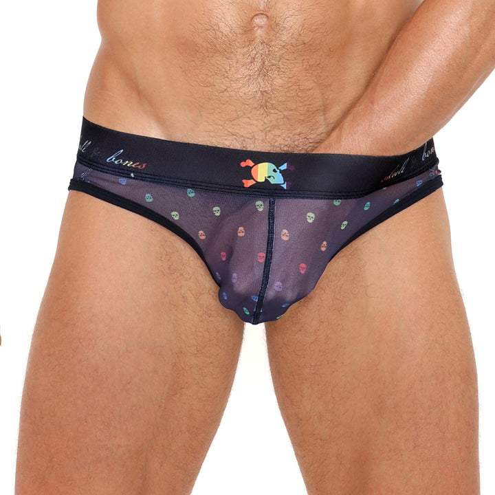 Pride Ditsy Skull Black Sheer Mesh Y-Jock