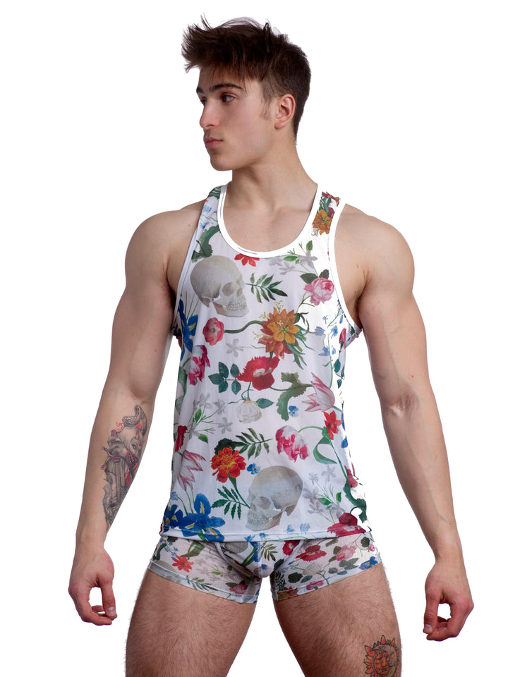 Dutch Floral Mesh Tank White