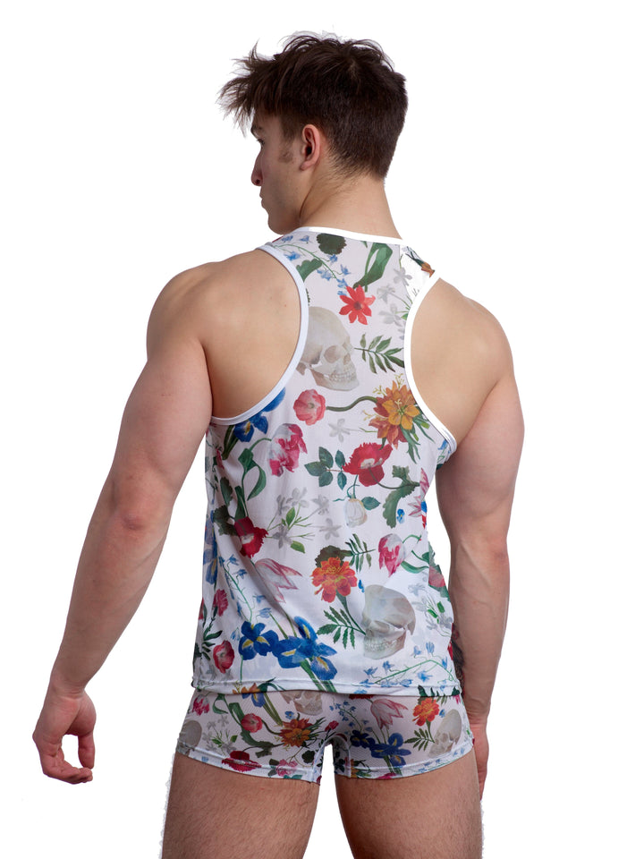 Dutch Floral Mesh Tank White