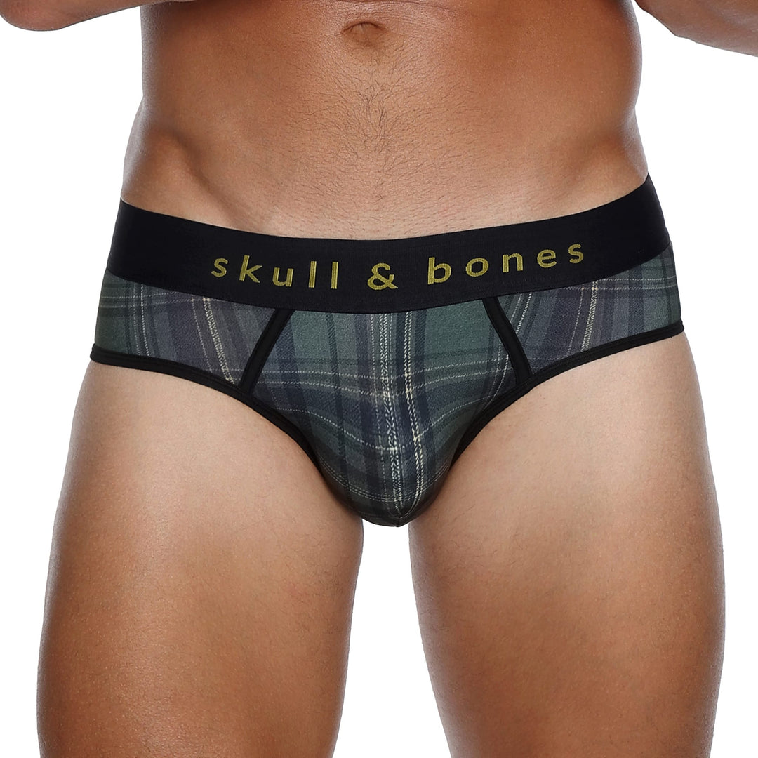 Skull and BonesOlive Noir Tartan Brief