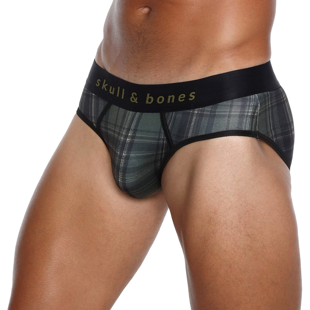 Skull and BonesOlive Noir Tartan Brief