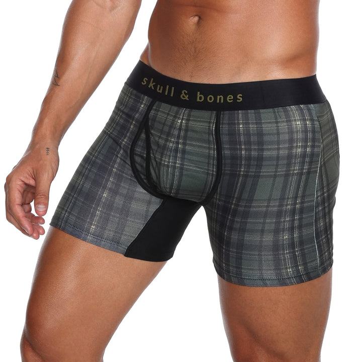 Skull and BonesOlive Noir Tartan Boxer Brief
