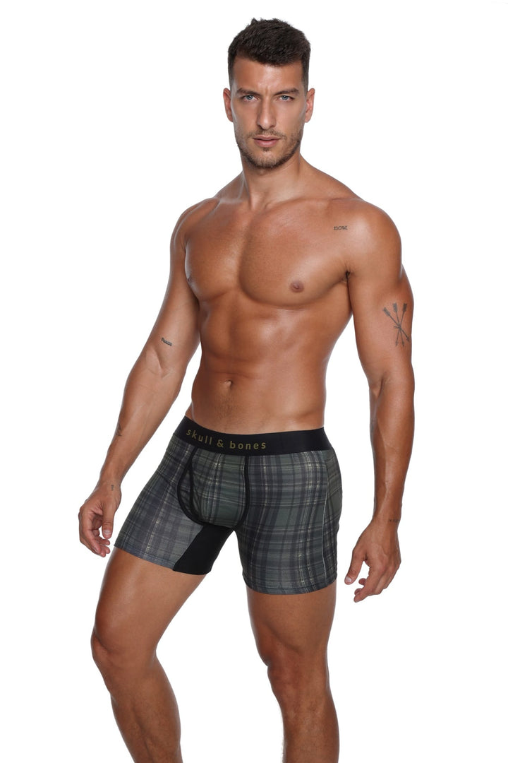 Skull and BonesOlive Noir Tartan Boxer Brief