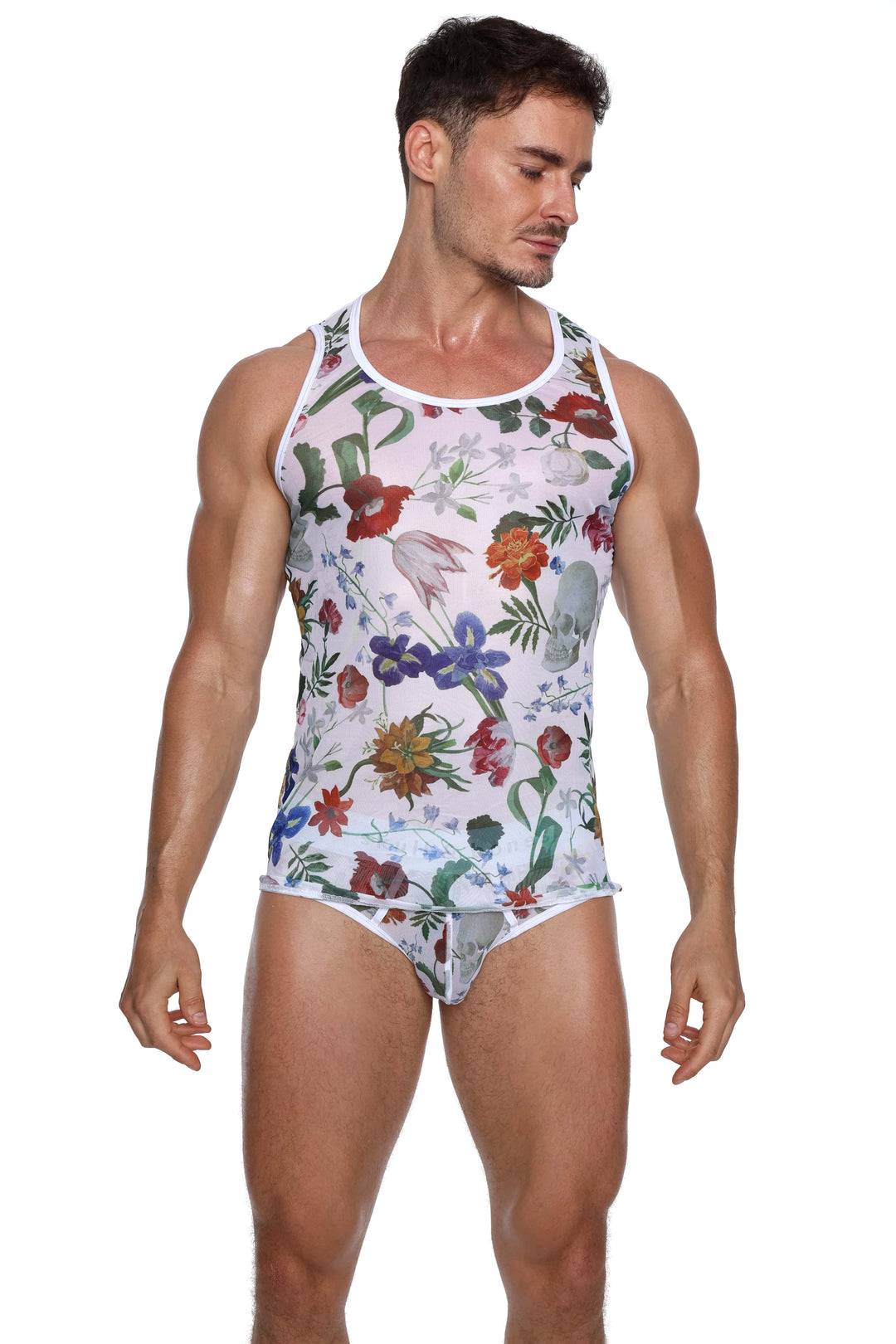 Dutch Floral Mesh Tank White