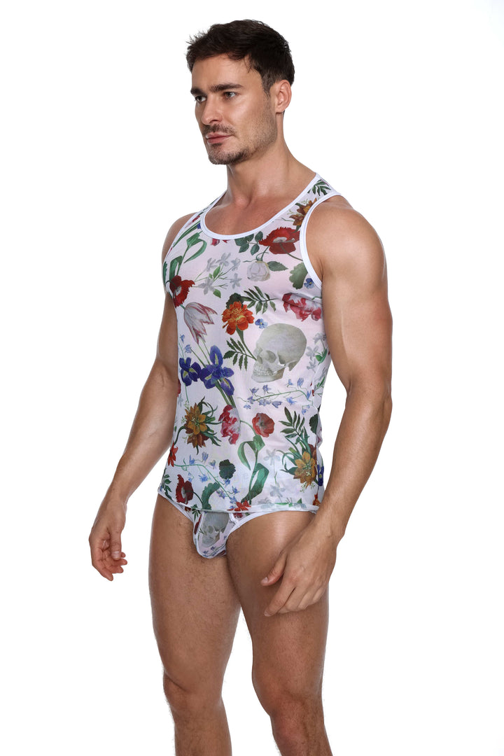 Dutch Floral Mesh Tank White