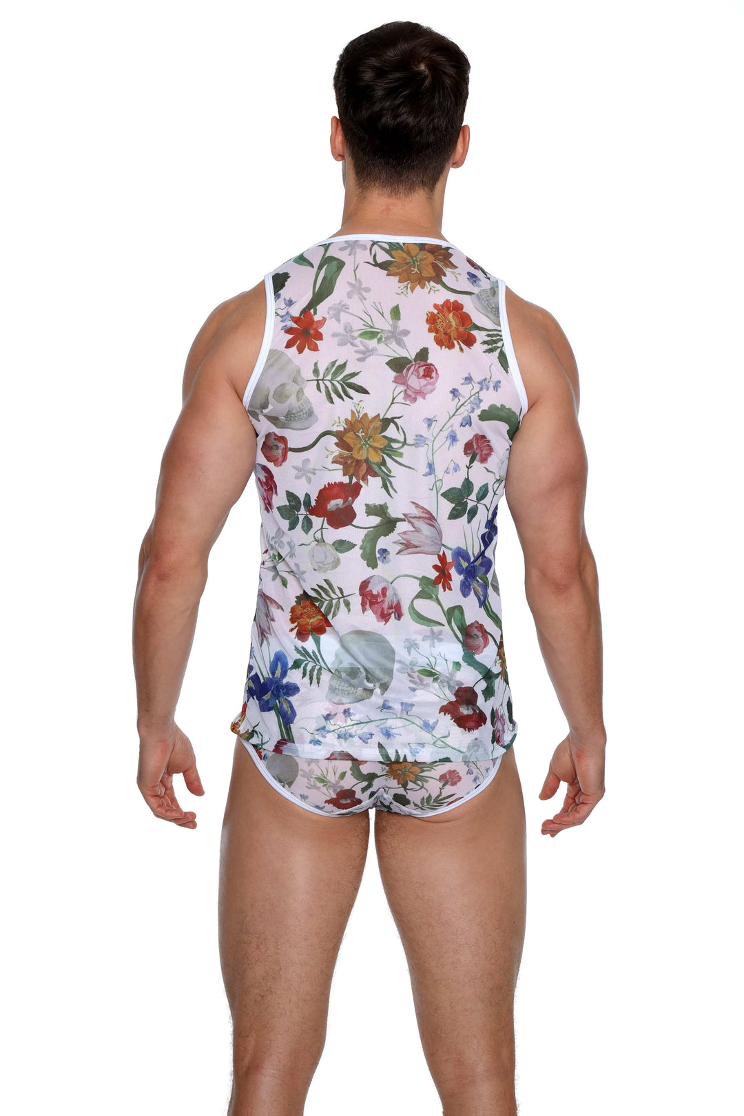 Dutch Floral Mesh Tank White
