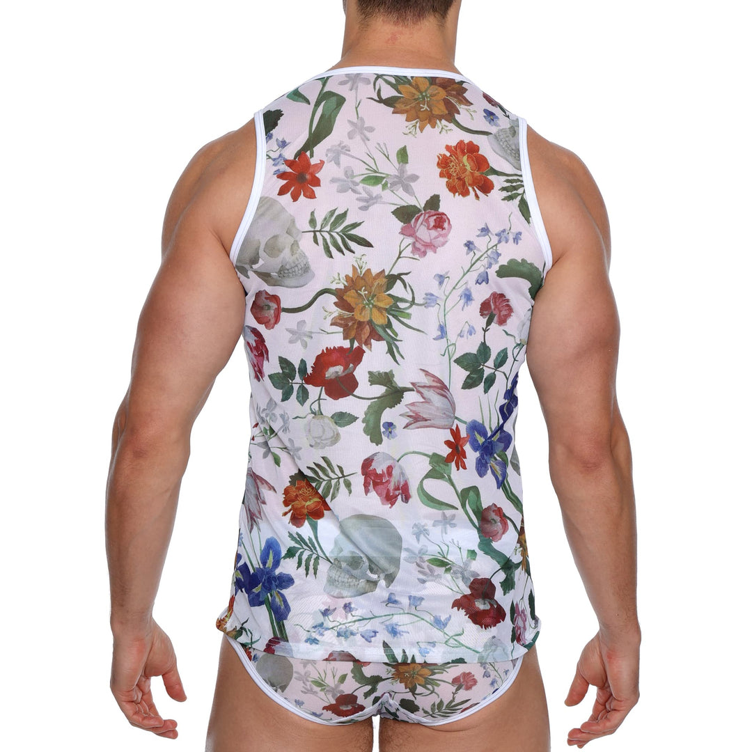 Dutch Floral Mesh Tank White