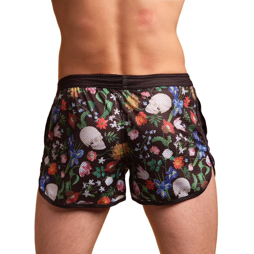 Hand Painted Dutch Floral Mesh Short Black