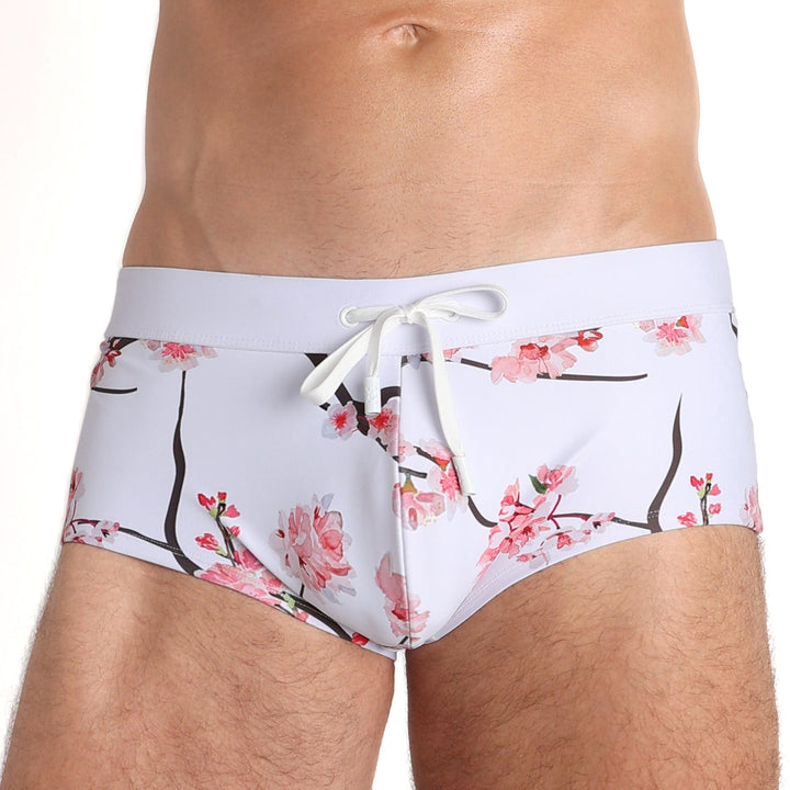 Cherry Blossom White Swim Trunks