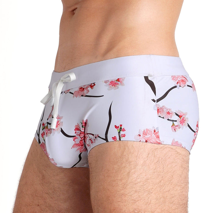 Cherry Blossom White Swim Trunks