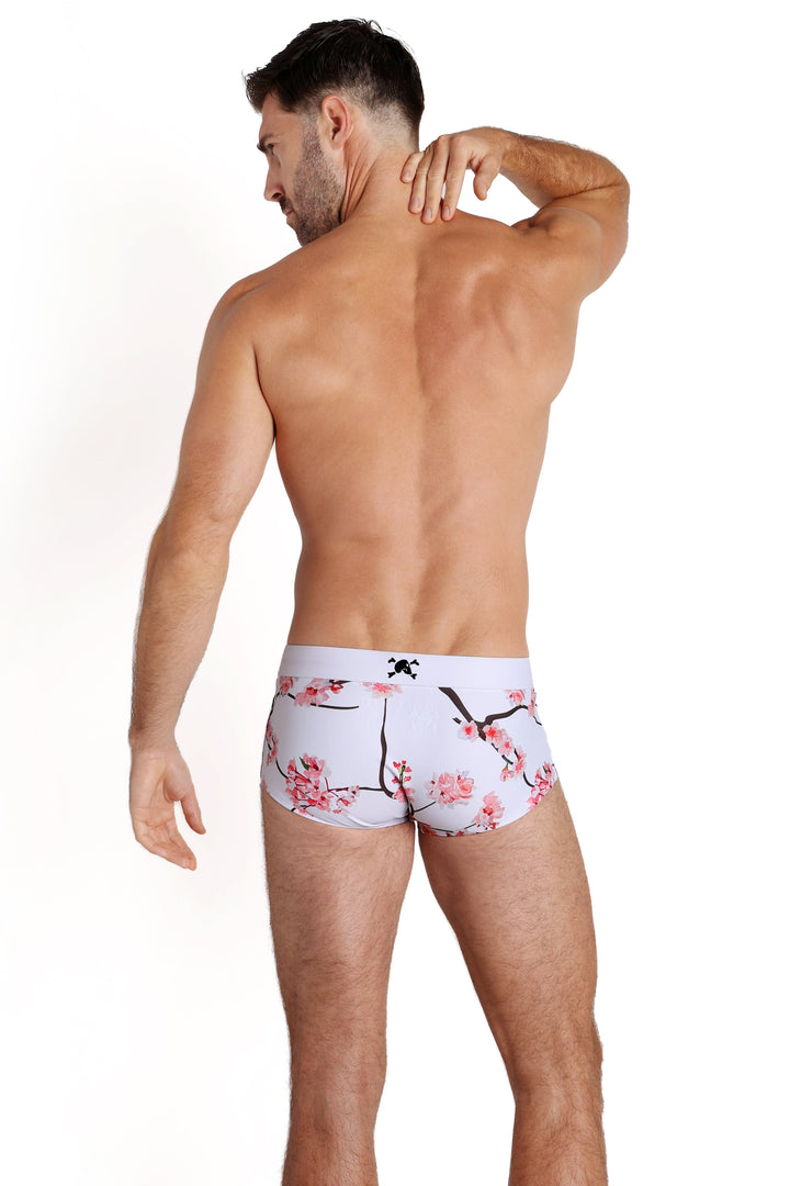 Cherry Blossom White Swim Trunks