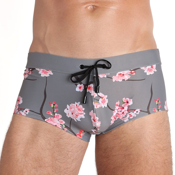 Cherry Blossom Grey Swim Trunks