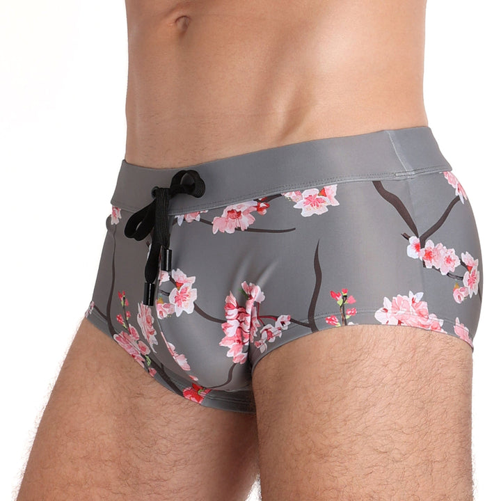 Cherry Blossom Grey Swim Trunks