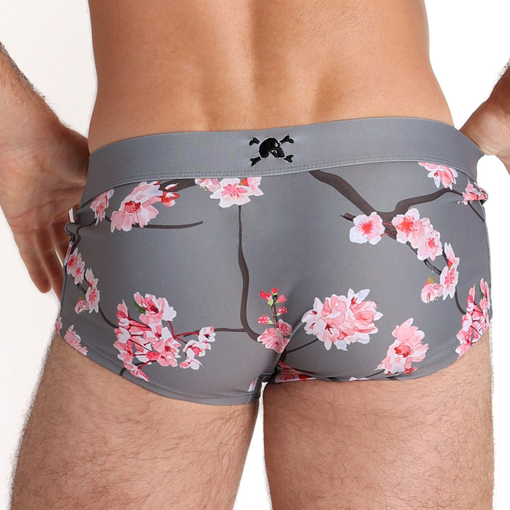 Cherry Blossom Grey Swim Trunks