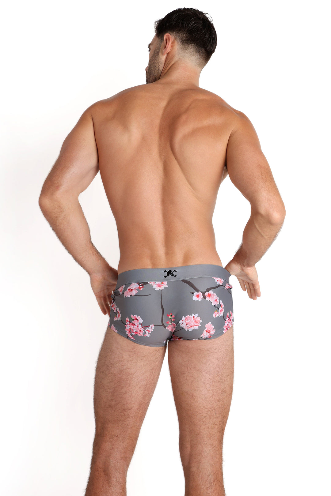 Cherry Blossom Grey Swim Trunks