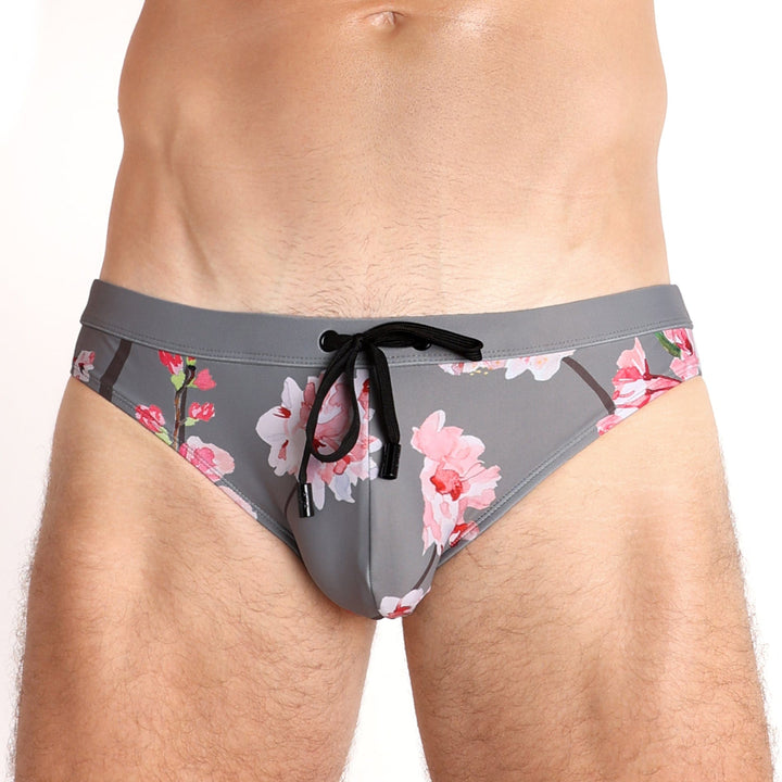 Cherry Blossom Grey Swim Briefs