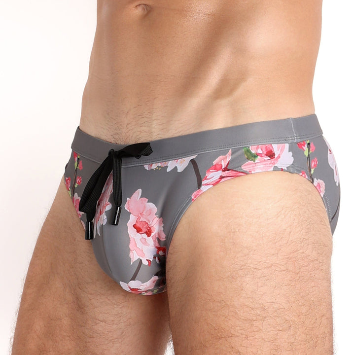 Cherry Blossom Grey Swim Briefs