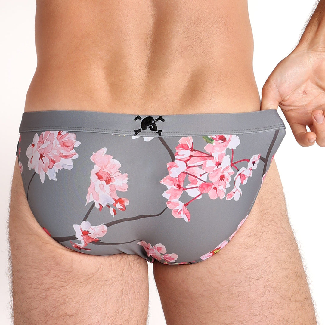 Cherry Blossom Grey Swim Briefs