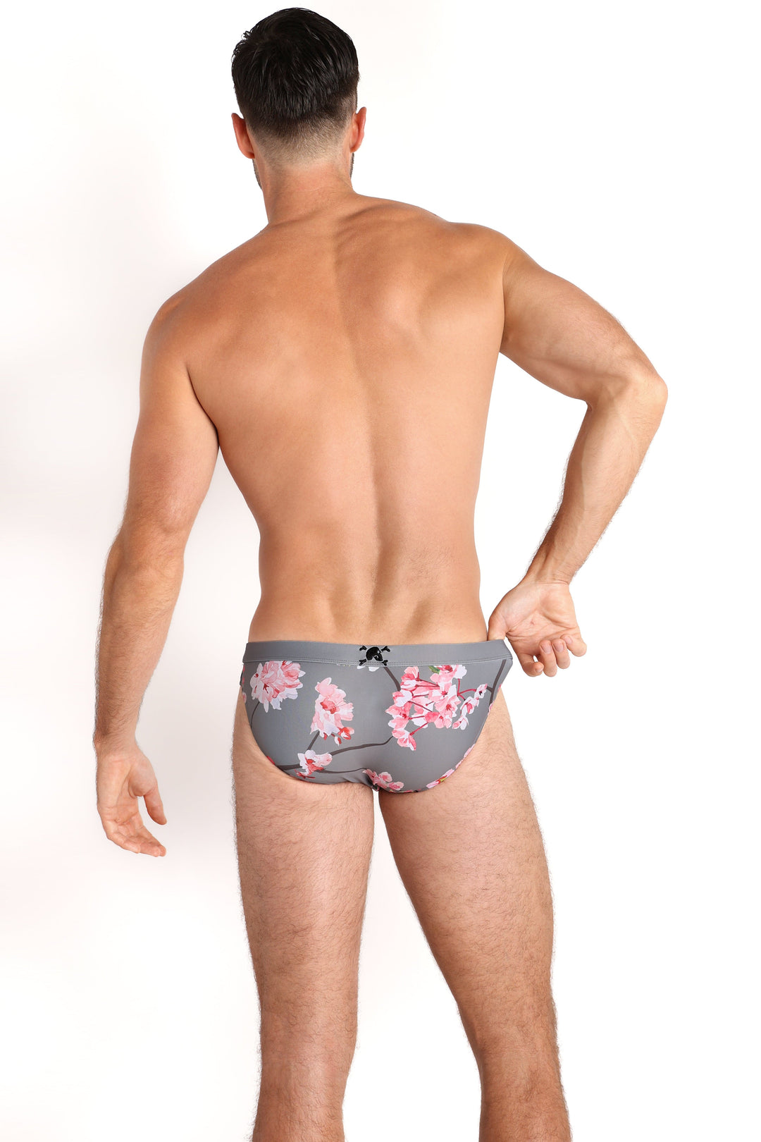 Cherry Blossom Grey Swim Briefs