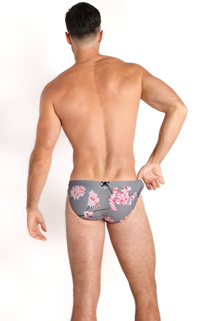 Cherry Blossom Grey Swim Briefs