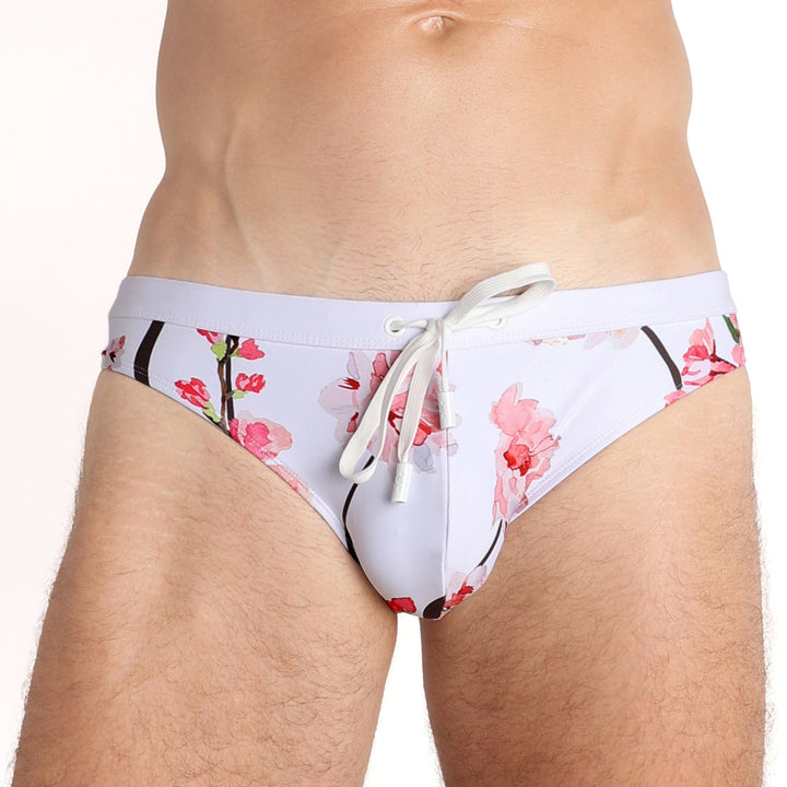 Cherry Blossom White Swim Brief