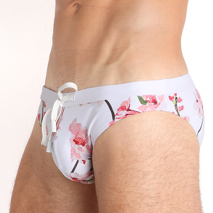 Cherry Blossom White Swim Brief