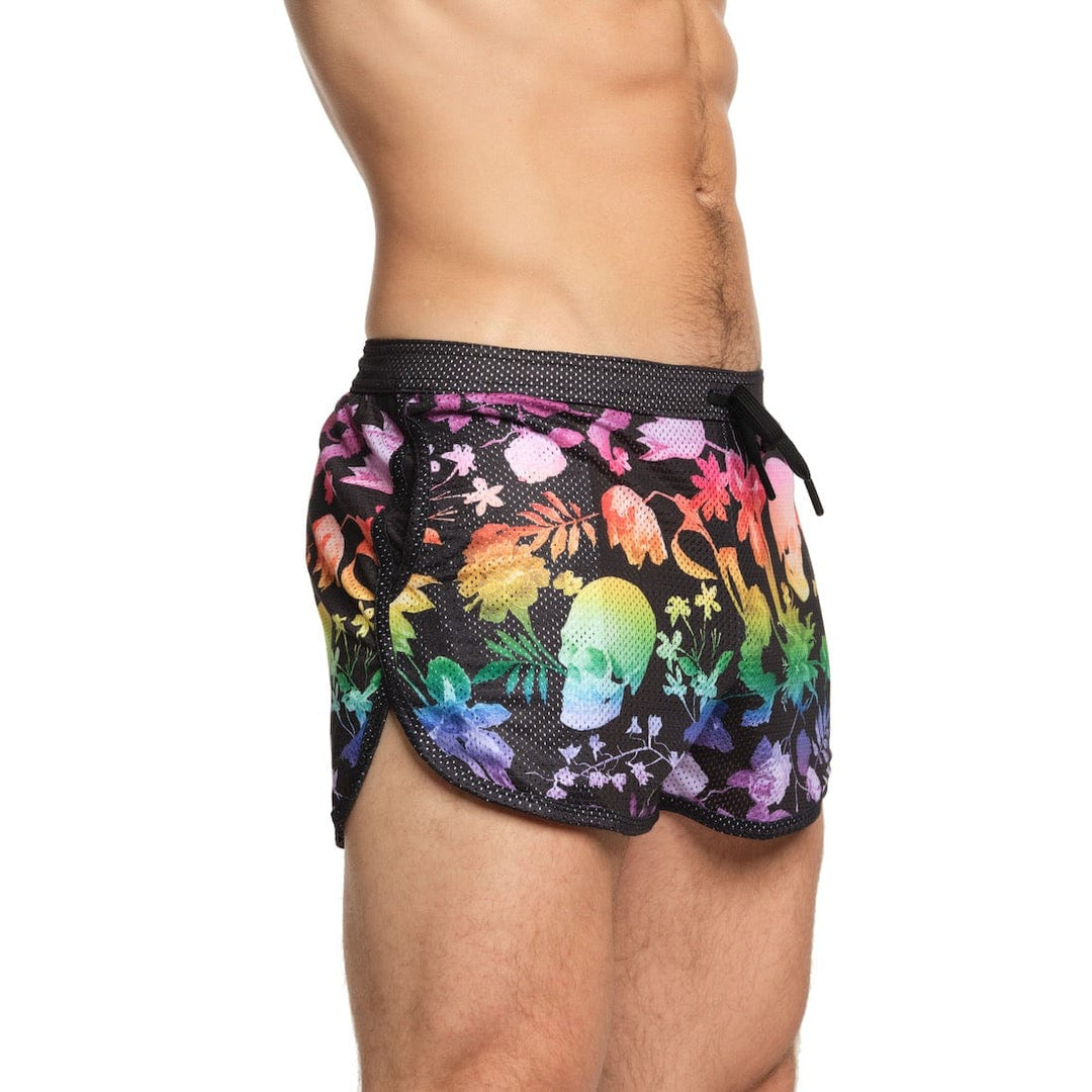 Rainbow Dutch Floral Mesh Short Black