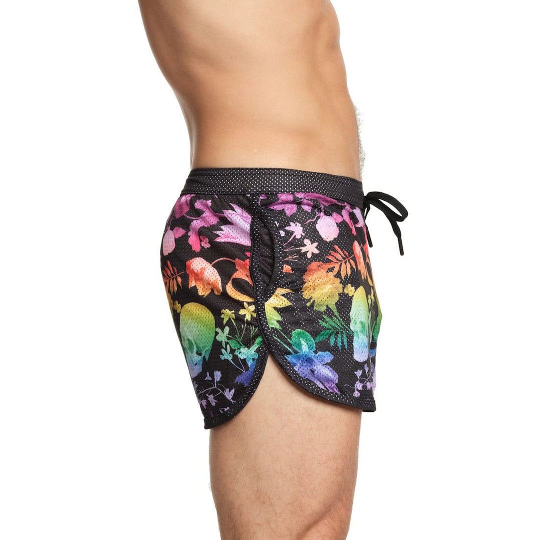 Rainbow Dutch Floral Mesh Short Black