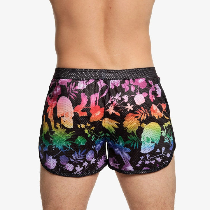 Rainbow Dutch Floral Mesh Short Black