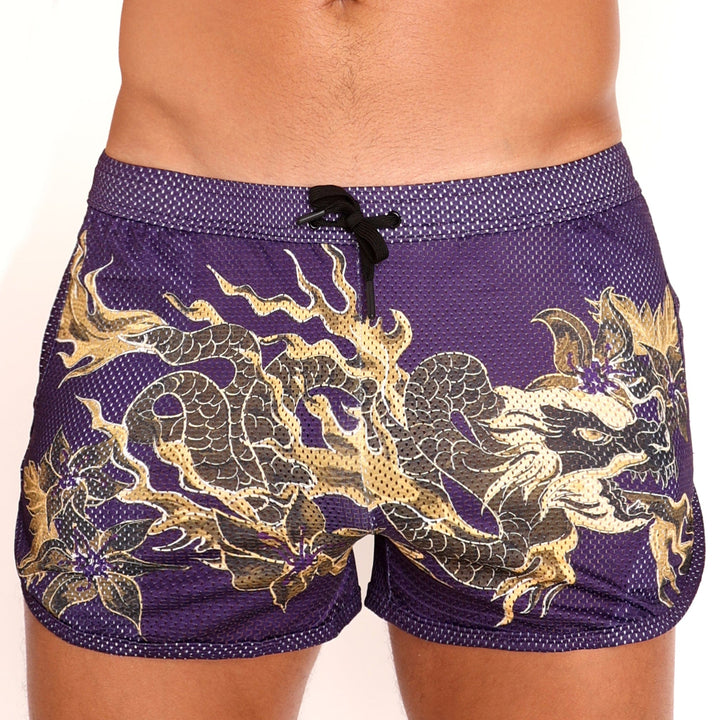 Fire Breathing Dragon Mesh Short Purple