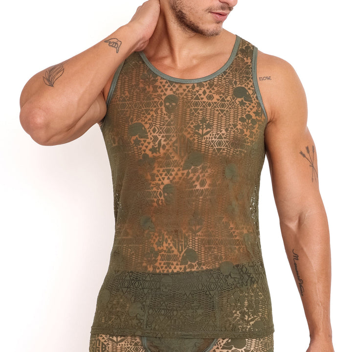 Skull & Bones Burnout Olive Tank