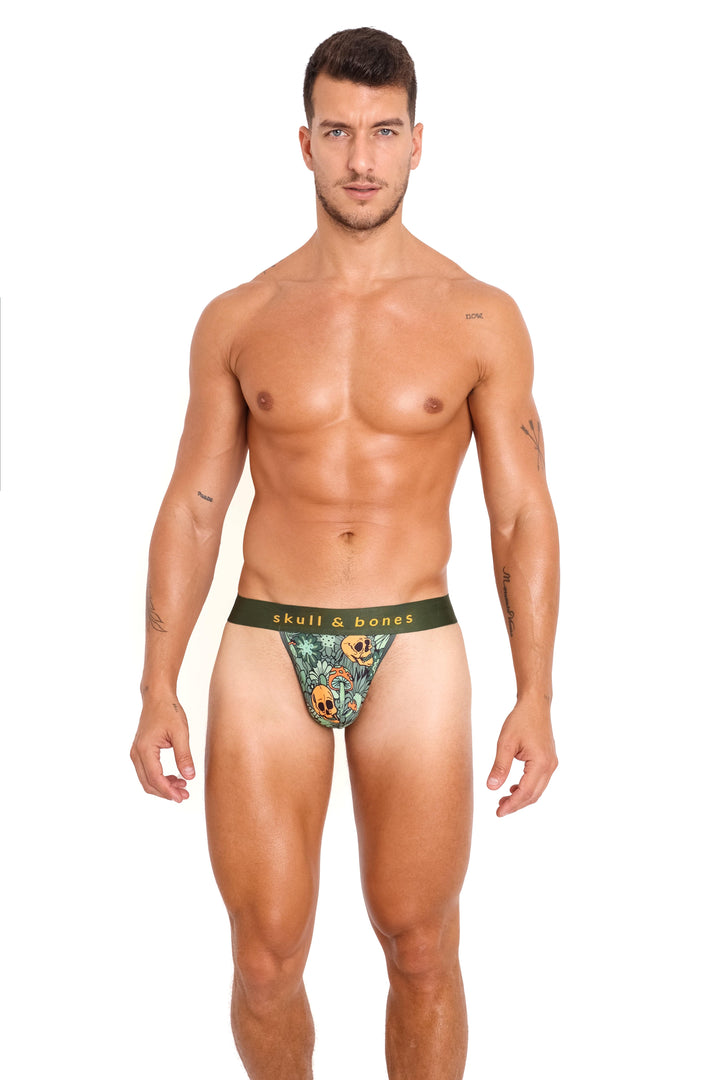 Groovy Floral Mushroom Thong Olive