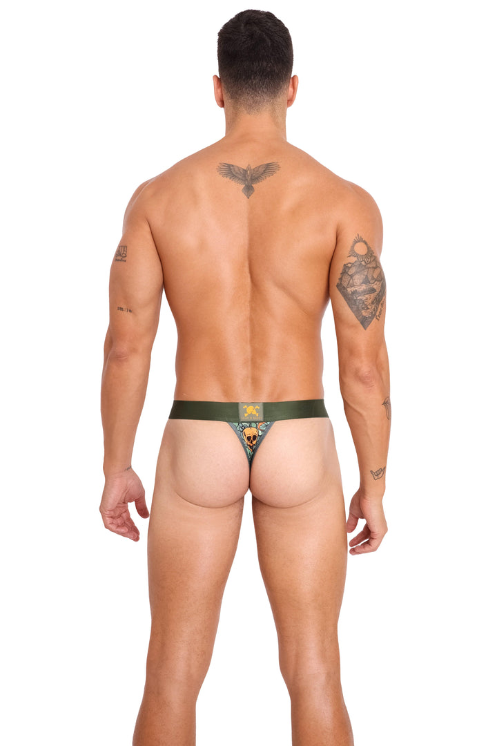 Groovy Floral Mushroom Thong Olive