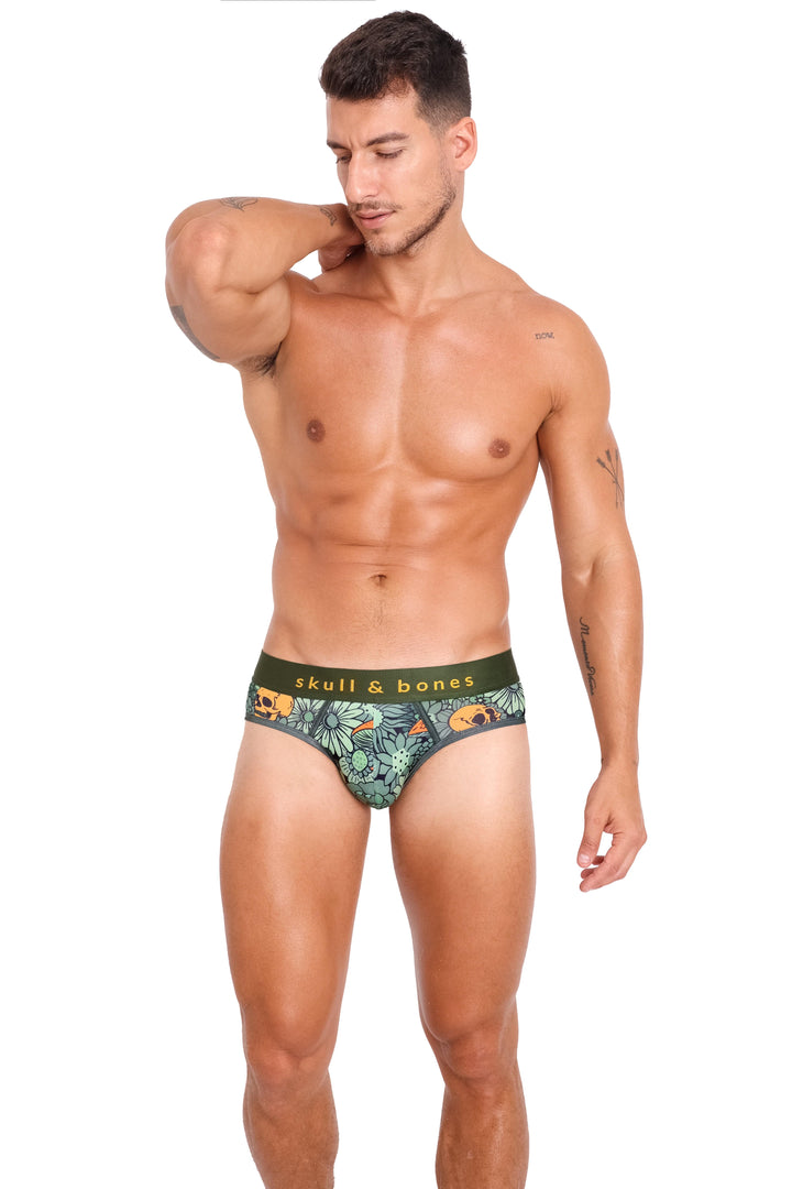 Groovy Floral Mushroom Brief Olive