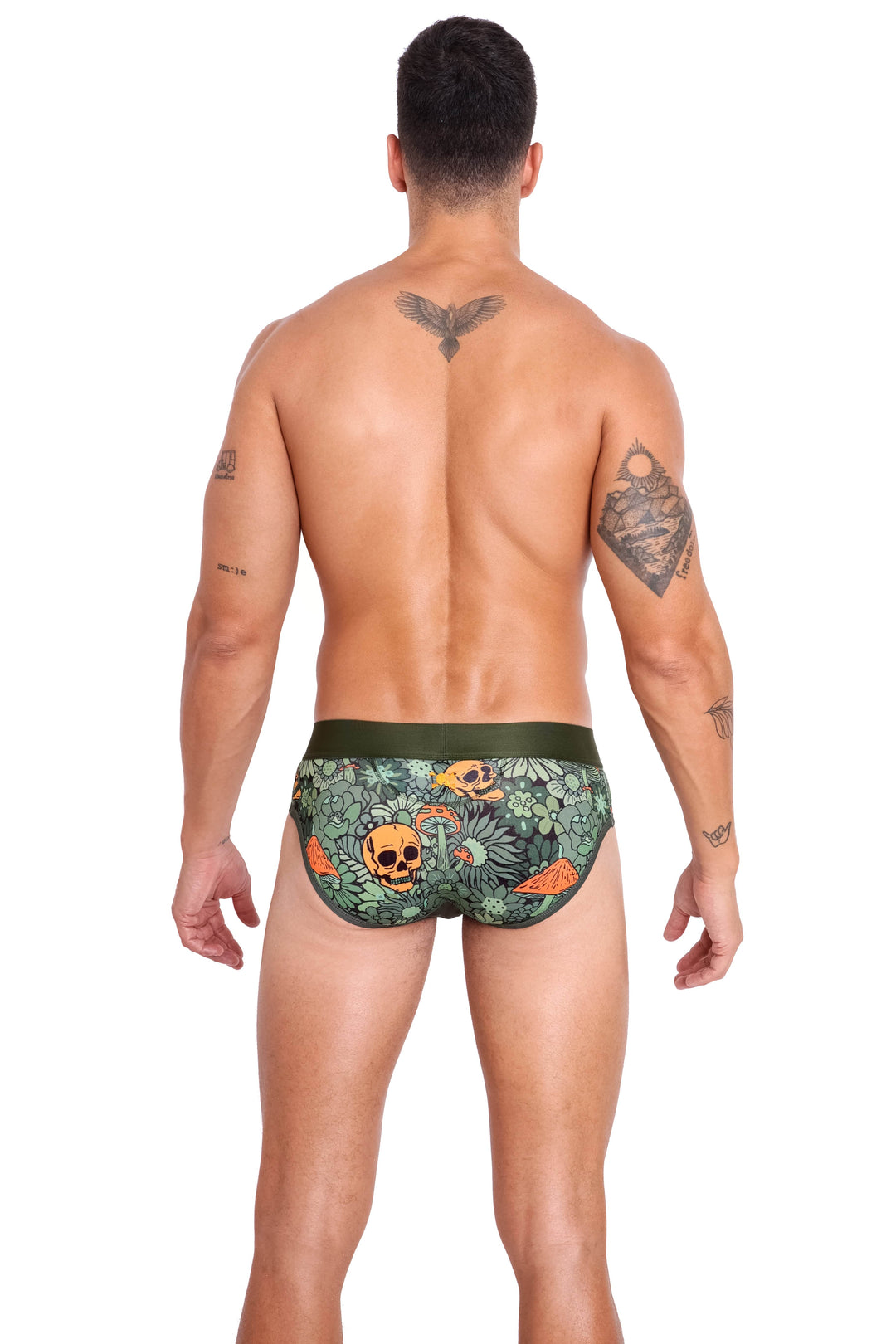 Groovy Floral Mushroom Brief Olive