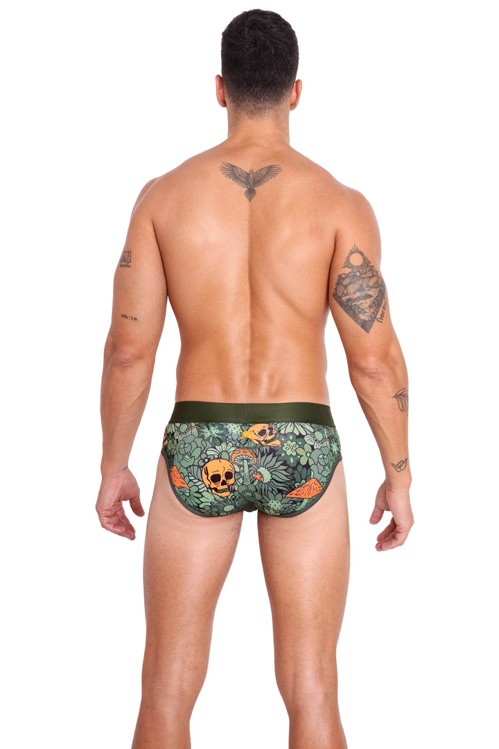 Groovy Floral Mushroom Brief Olive
