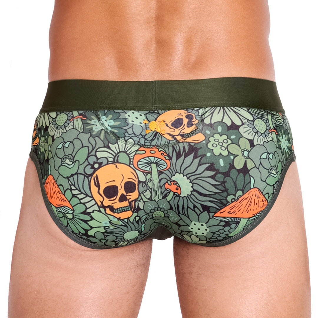 Groovy Floral Mushroom Brief Olive