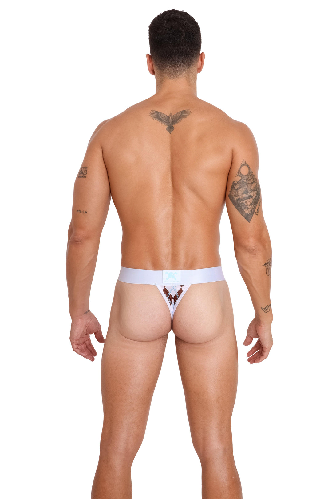 Skull Argyle Thong White