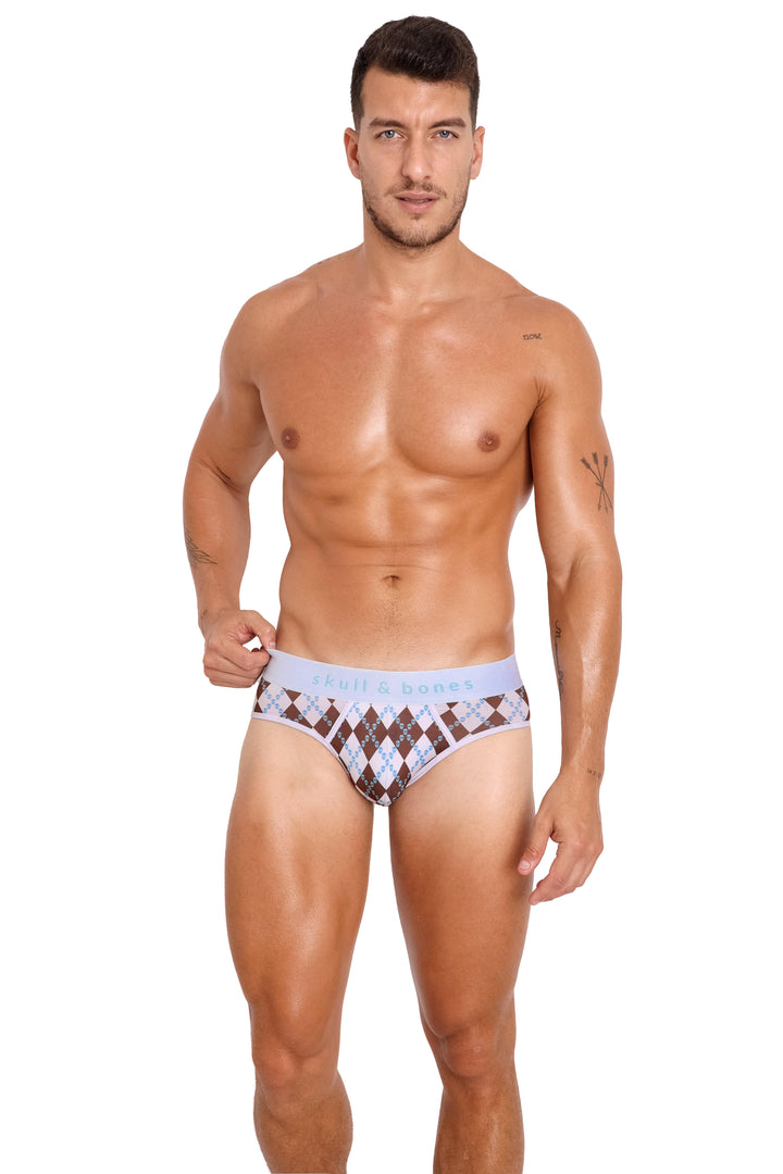Skull Argyle Brief White