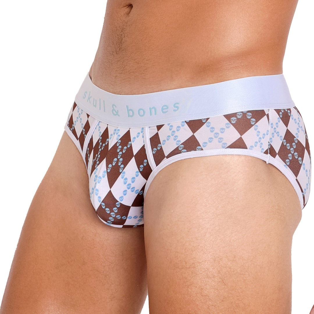 Skull Argyle Brief White