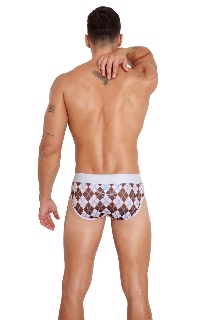 Skull Argyle Brief White