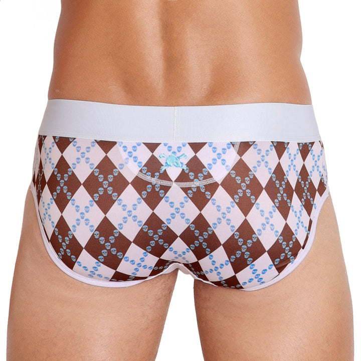 Skull Argyle Brief White
