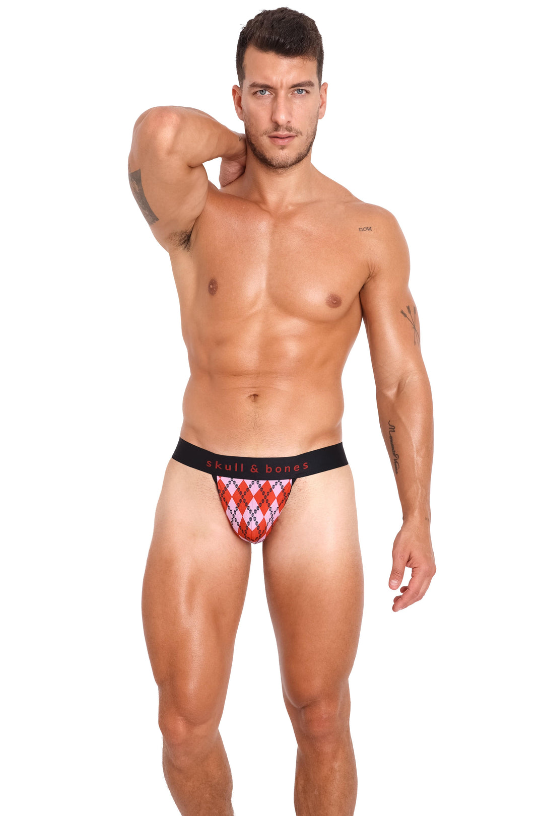 Skull Argyle Thong Red