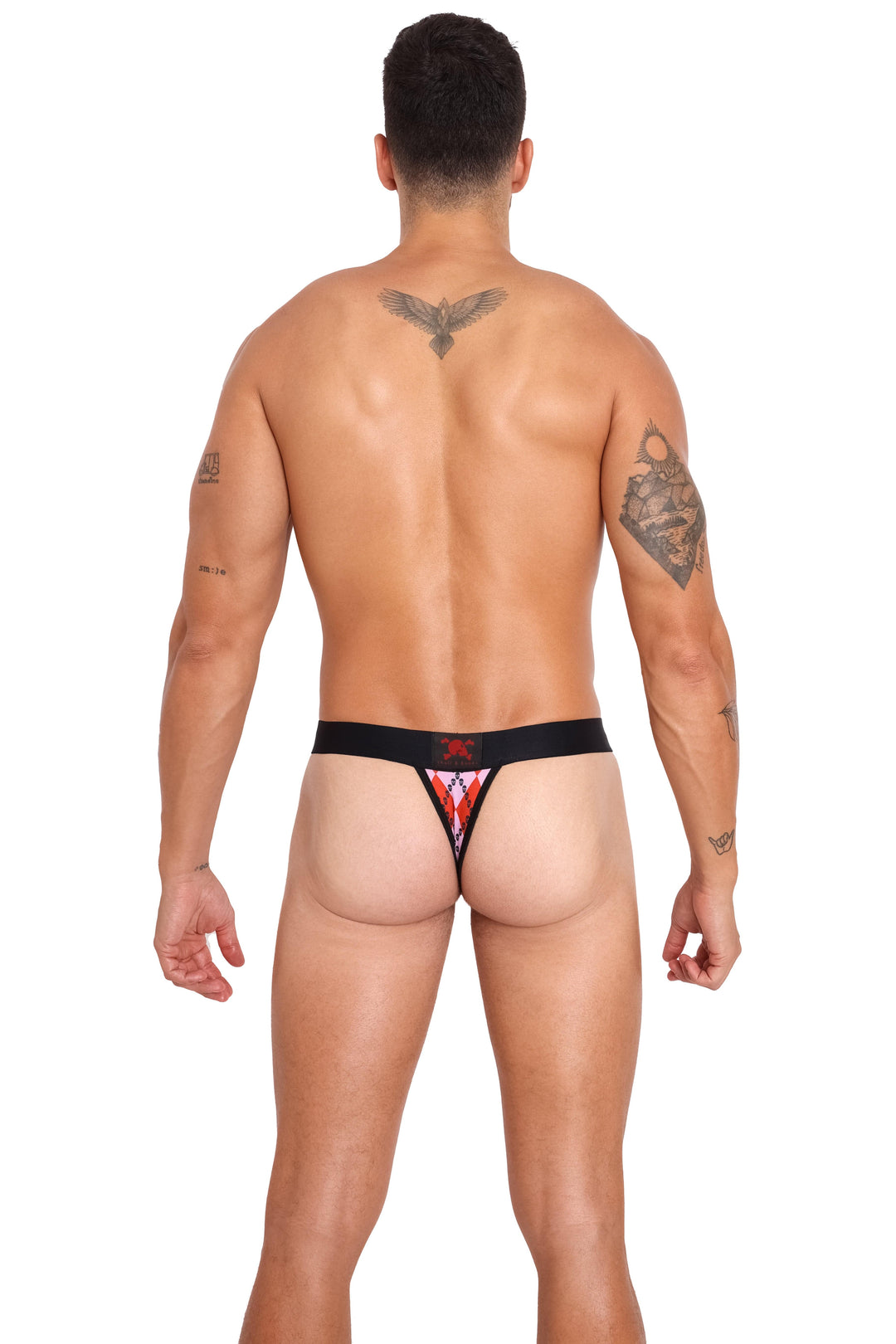 Skull Argyle Thong Red